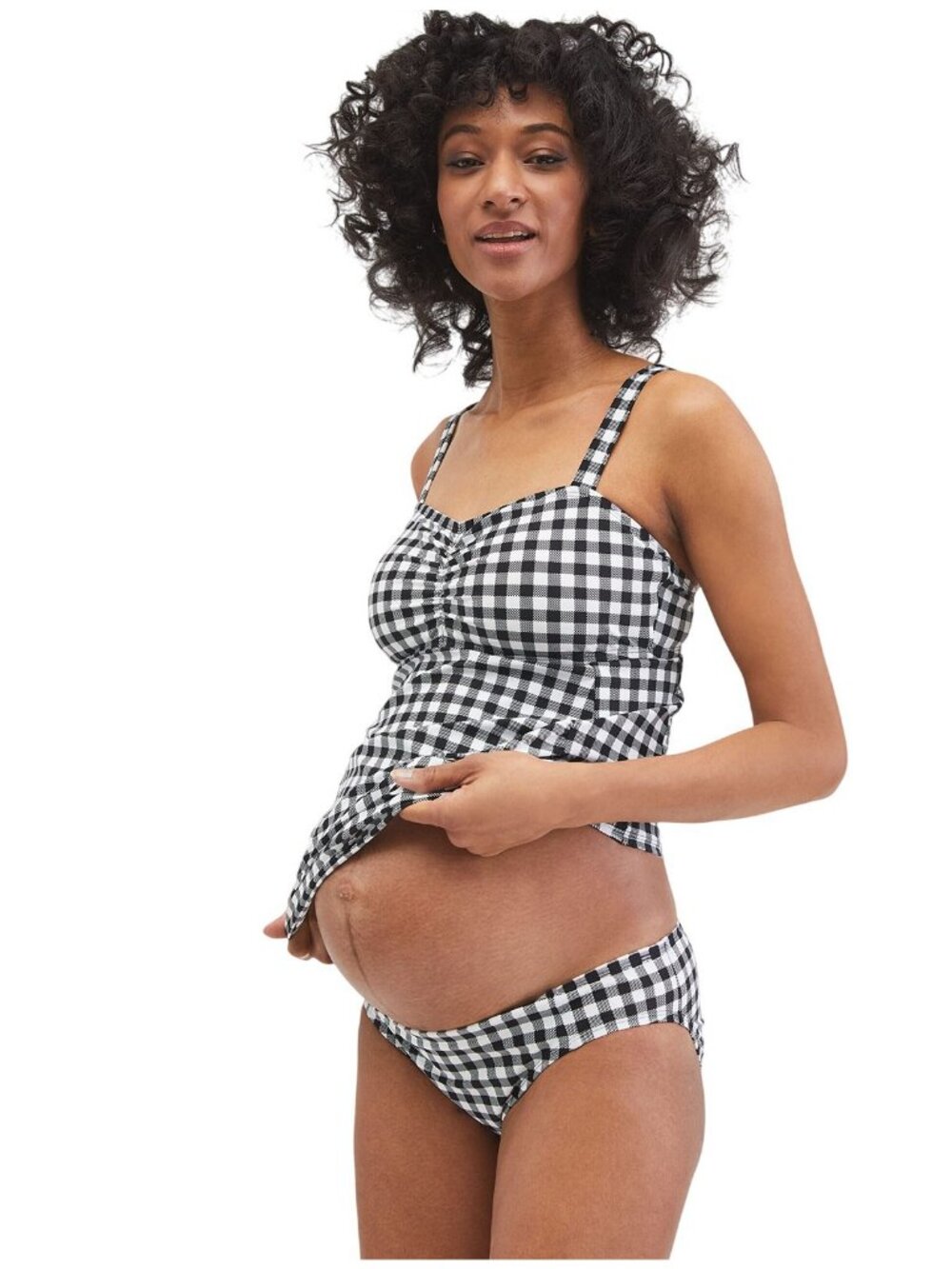 NWT Motherhood Maternity Gingham 2-Piece Swimsuit Tankini Set Black / White L